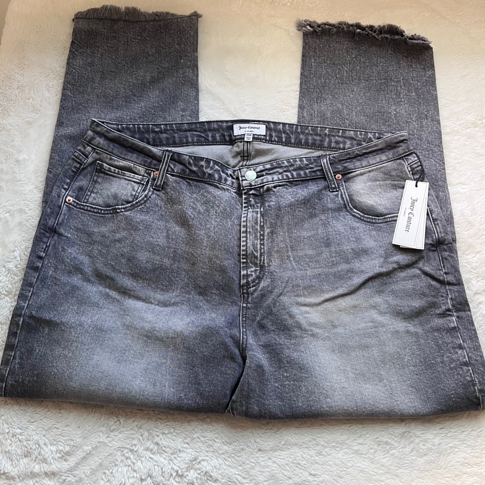 Juicy Couture Womens Plus Size 20W Gray Acid Wash Straight Leg Raw Hem Jeans NEW